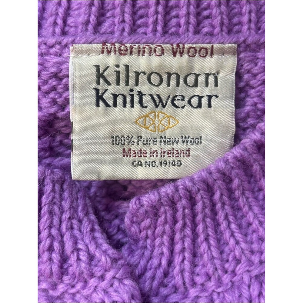 Kilronan Irish Merino Wool Aran Cable Knit Cardigan Sweater 3/4 Sleeves Orchid - Picture 9 of 10